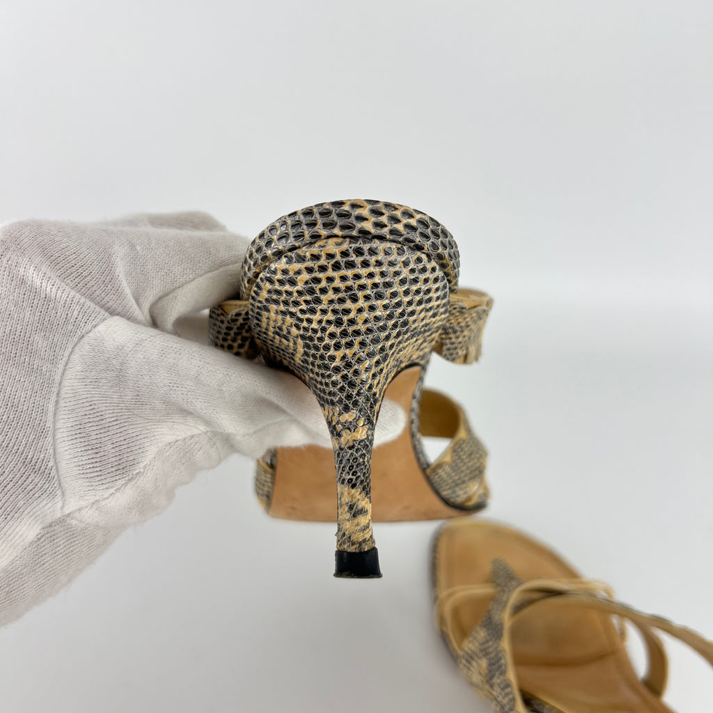 Manolo Blahnik | Tan Snake Leather Thong Mule Scalloped Edges (35.5)