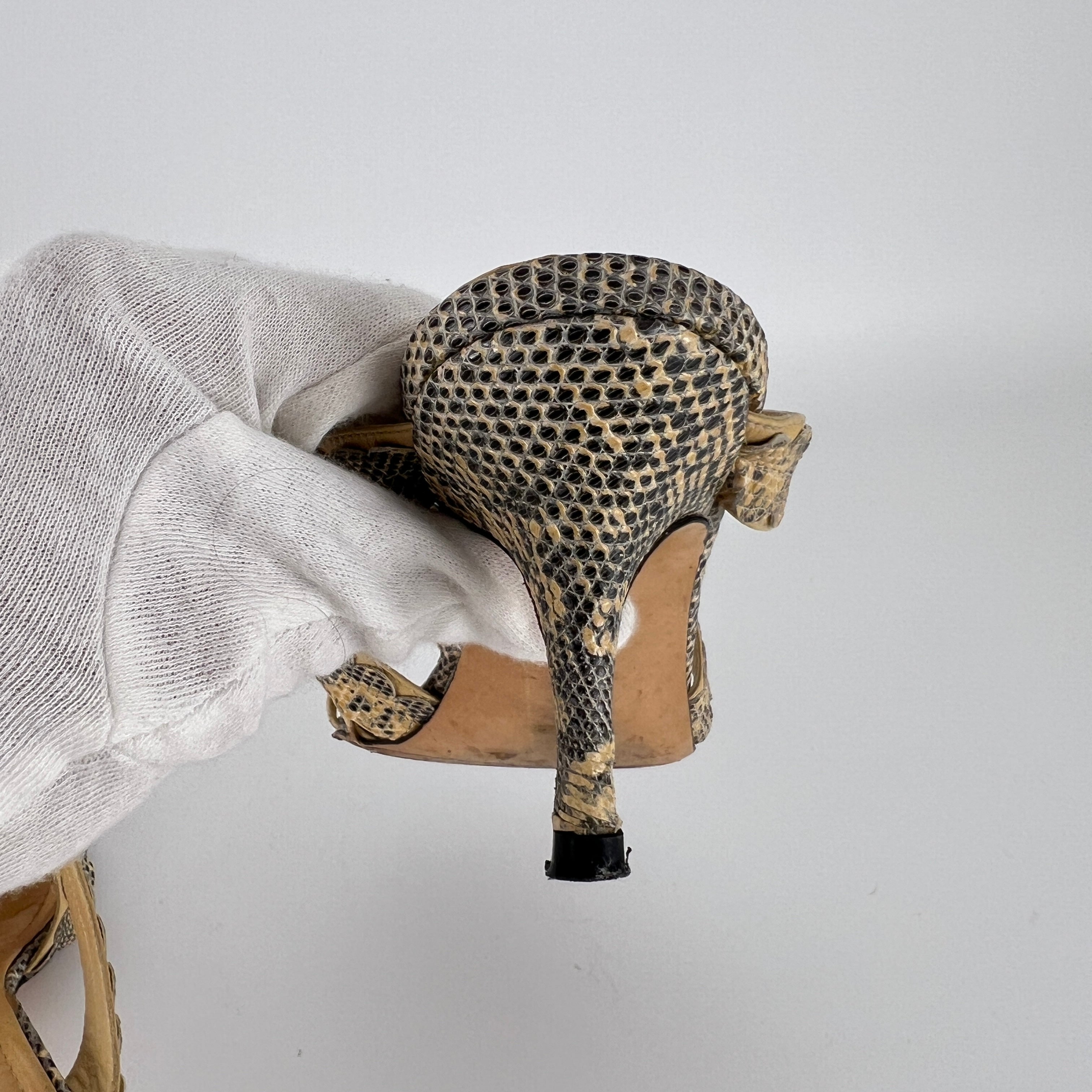 Manolo Blahnik | Tan Snake Leather Thong Mule Scalloped Edges (35.5)