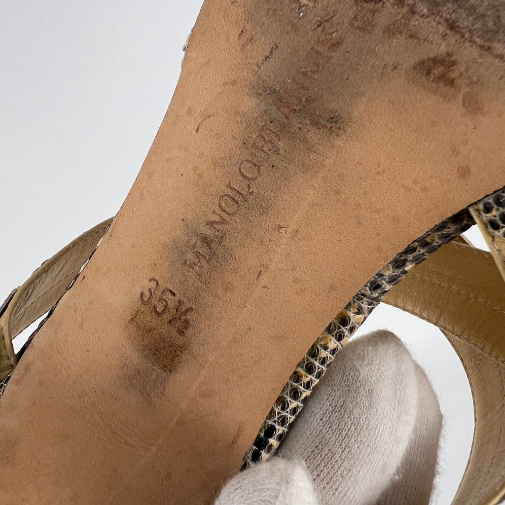 Manolo Blahnik | Tan Snake Leather Thong Mule Scalloped Edges (35.5)