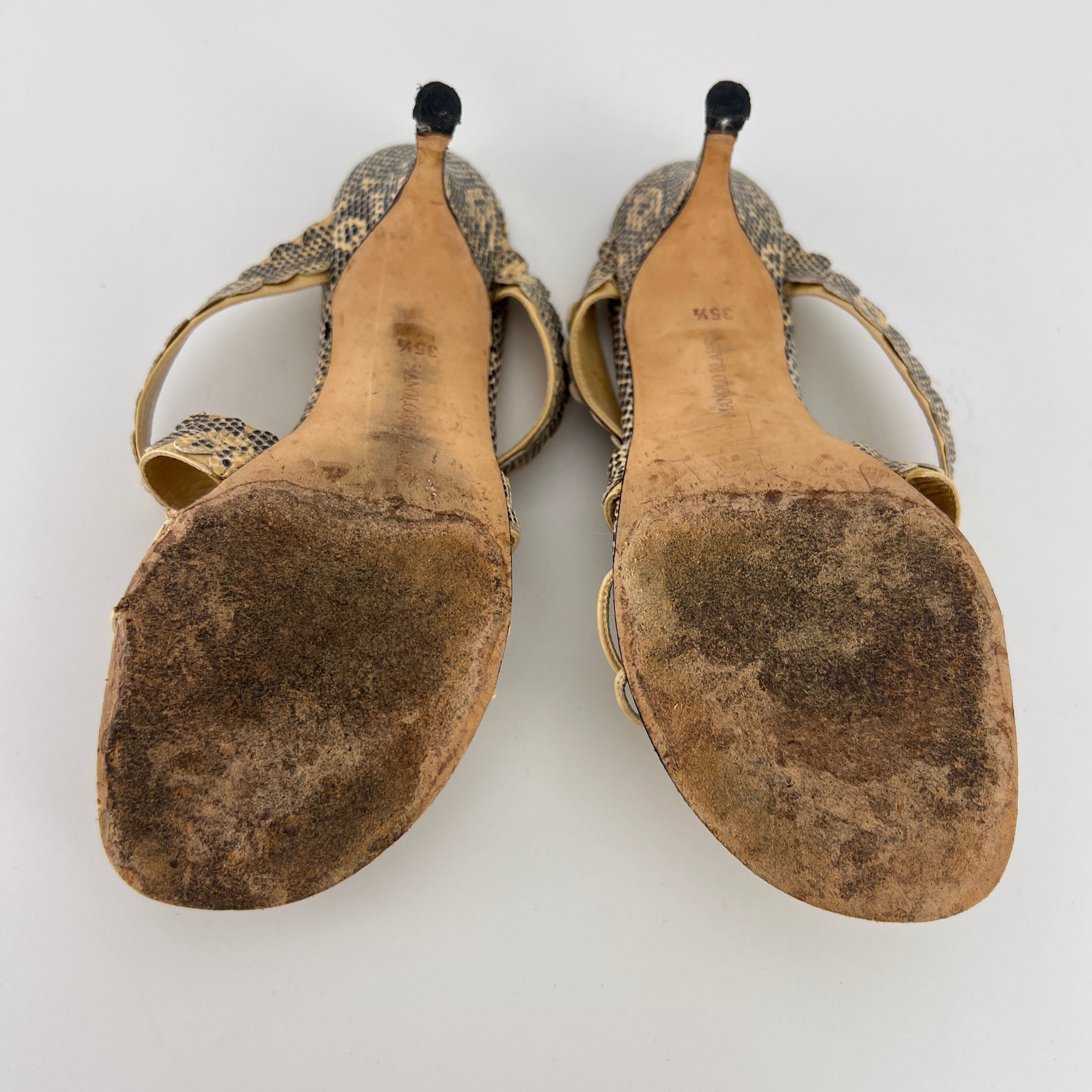 Manolo Blahnik | Tan Snake Leather Thong Mule Scalloped Edges (35.5)