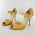 Jimmy Choo | Nude Beige Patent Leather Mary Jane Peep Toe Stiletto Pump(36)