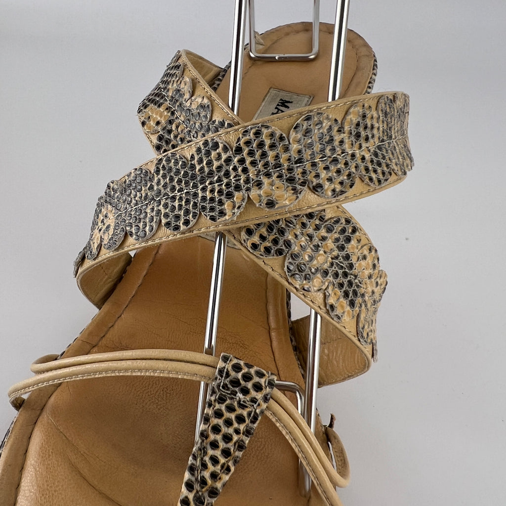 Manolo Blahnik | Tan Snake Leather Thong Mule Scalloped Edges (35.5)