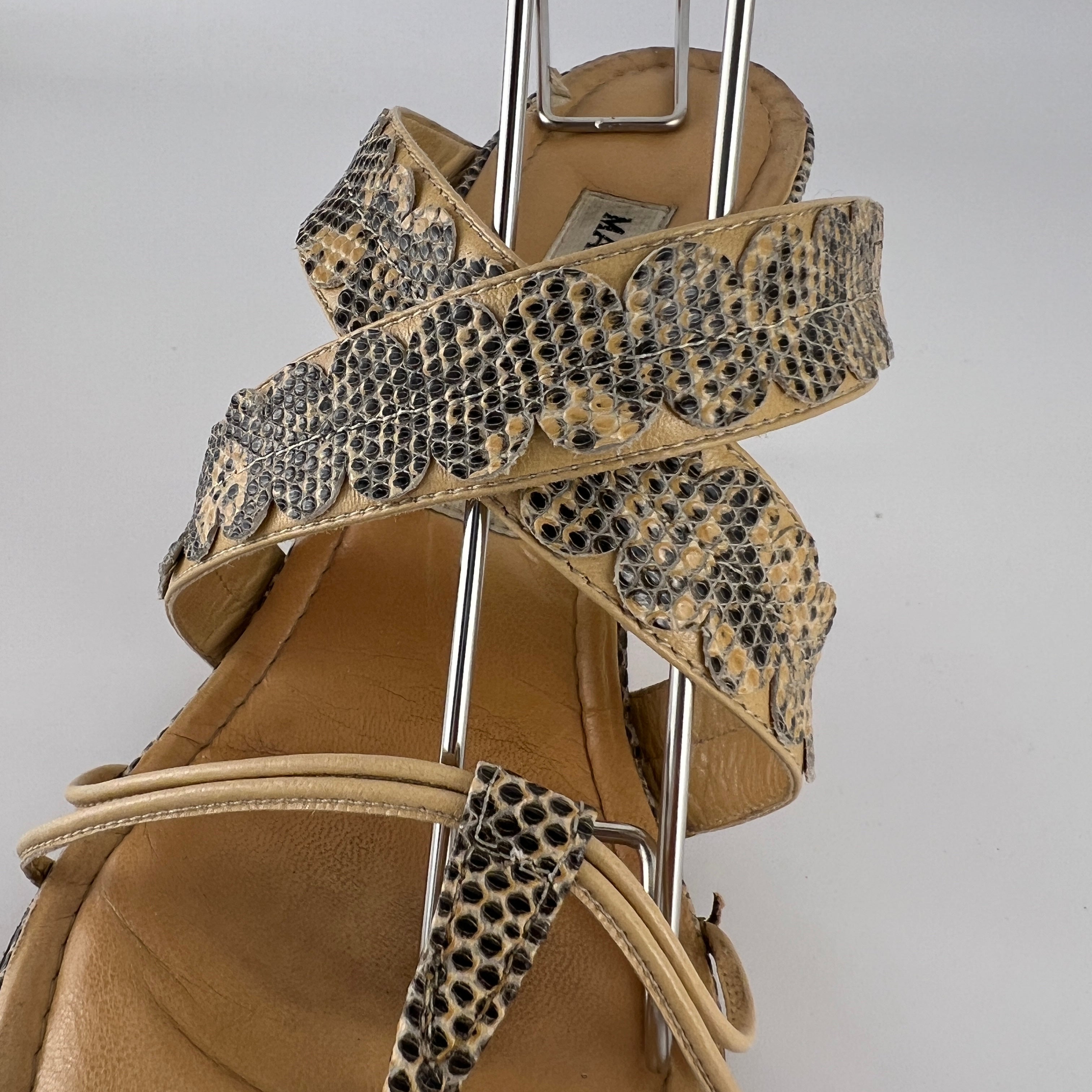 Manolo Blahnik | Tan Snake Leather Thong Mule Scalloped Edges (35.5)
