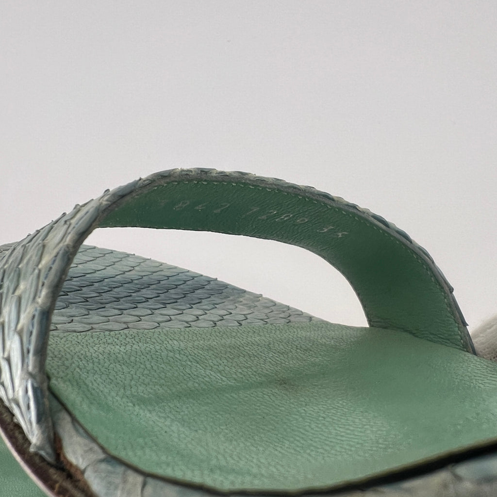 Sergio Rossi | Turquoise Blue Snake Leather Slingback Sandal Heels (35)