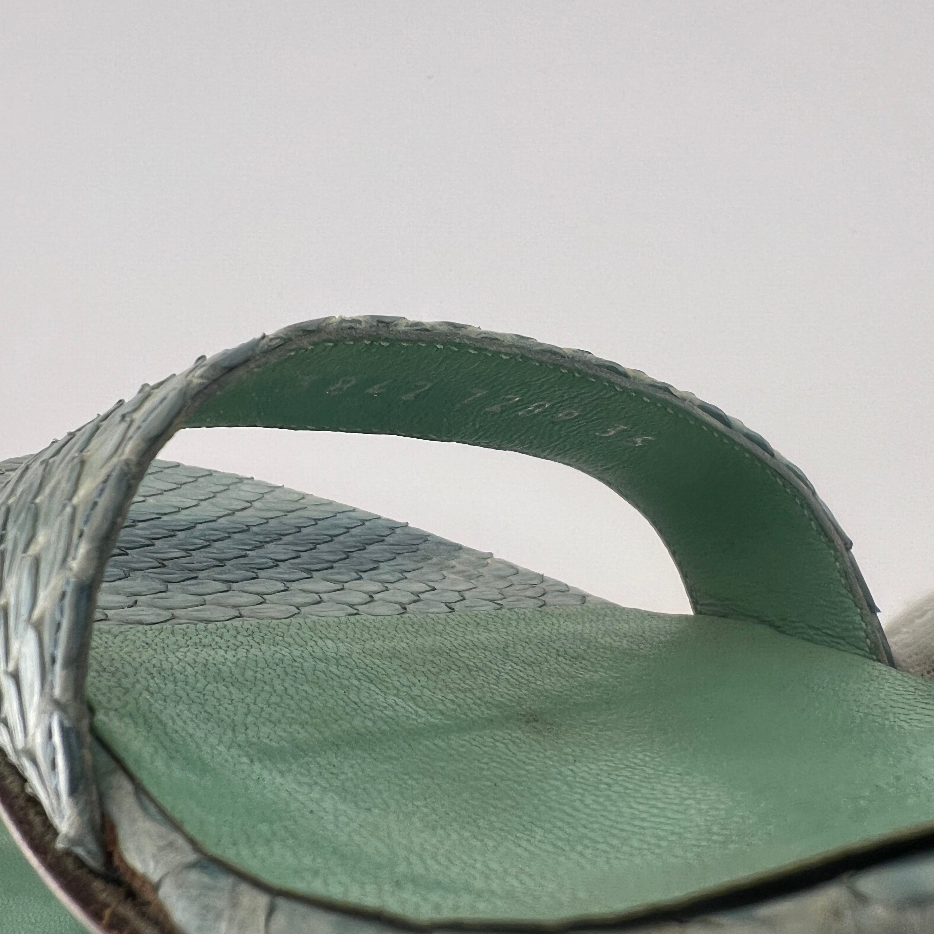 Sergio Rossi | Turquoise Blue Snake Leather Slingback Sandal Heels (35)