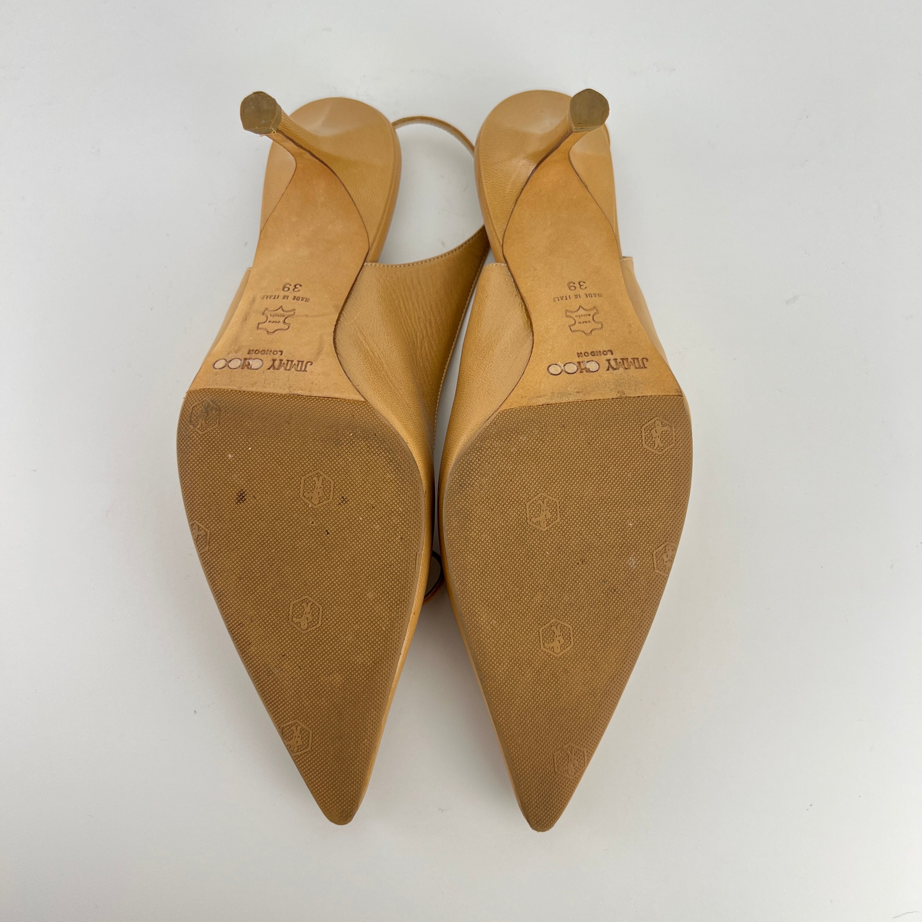Jimmy Choo | Nude Leather Bow Pointed Toe Slingback Pumps (39)