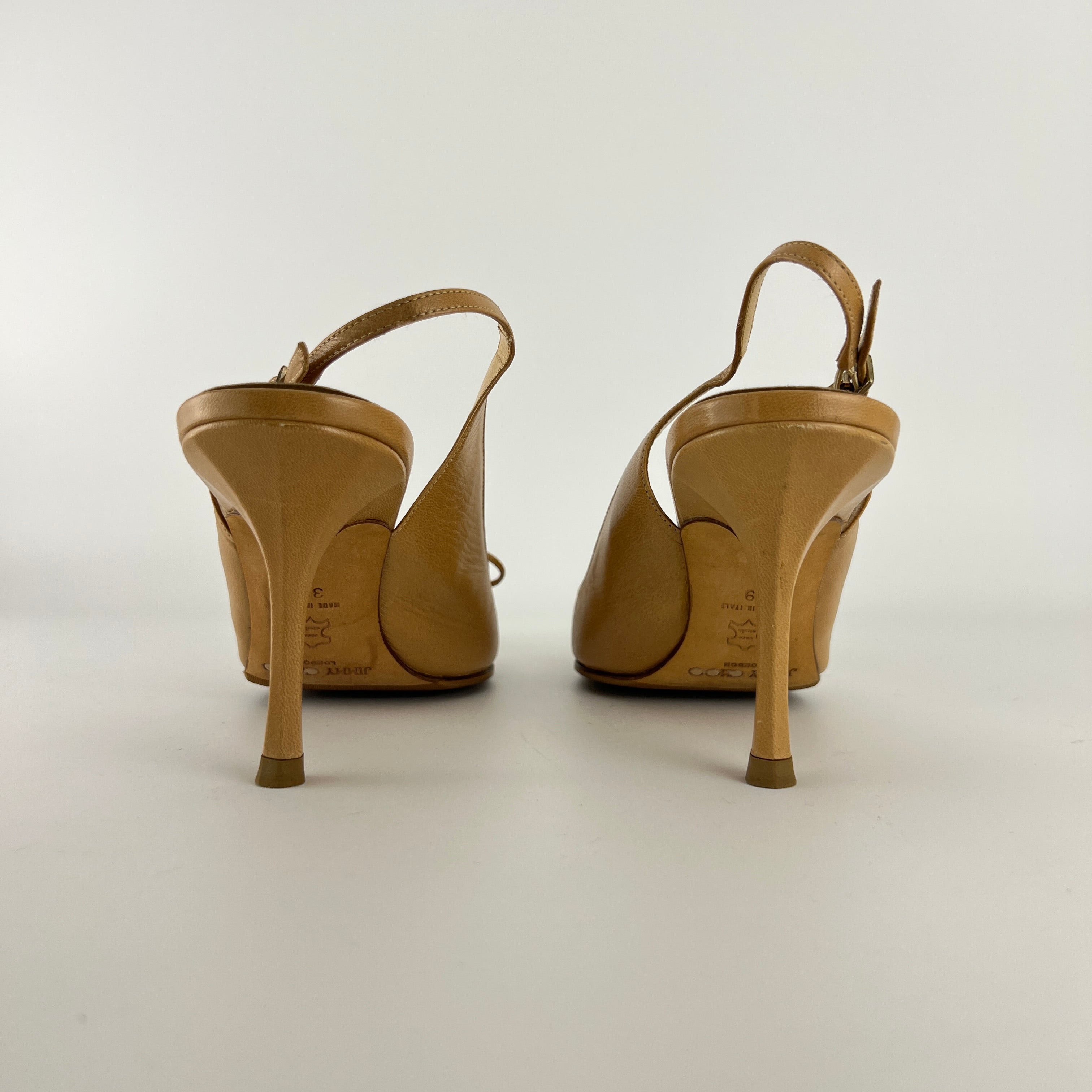 Jimmy Choo | Nude Leather Bow Pointed Toe Slingback Pumps (39)