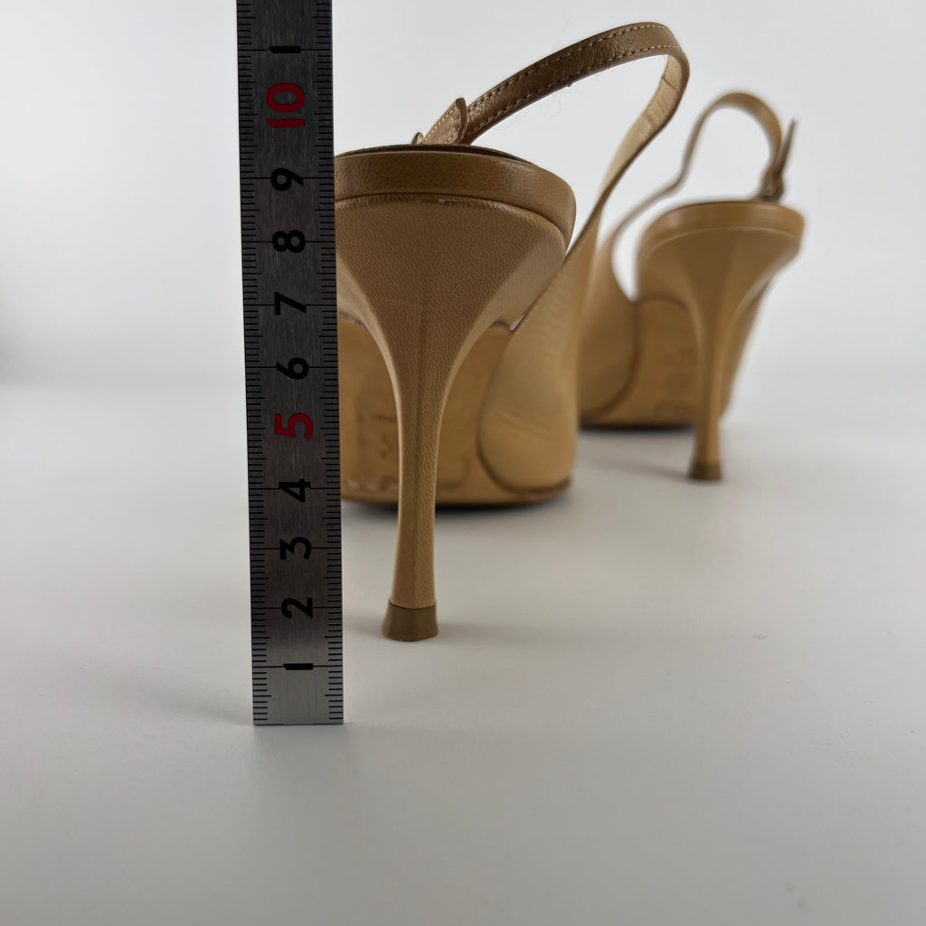 Jimmy Choo | Nude Leather Bow Pointed Toe Slingback Pumps (39)