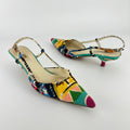Prada | Vintage Venezia Print Canapa Pointed Toe Kitten Heel Slingback (35.5)