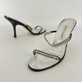 Manolo Blahnik | Black Leather Crystal Embellished Strappy Sandal Heels (38)