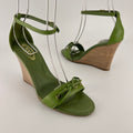Tod's | Zeppa Green Leather Ribbon Bow Ankle Wrap Wedge Heels (37)