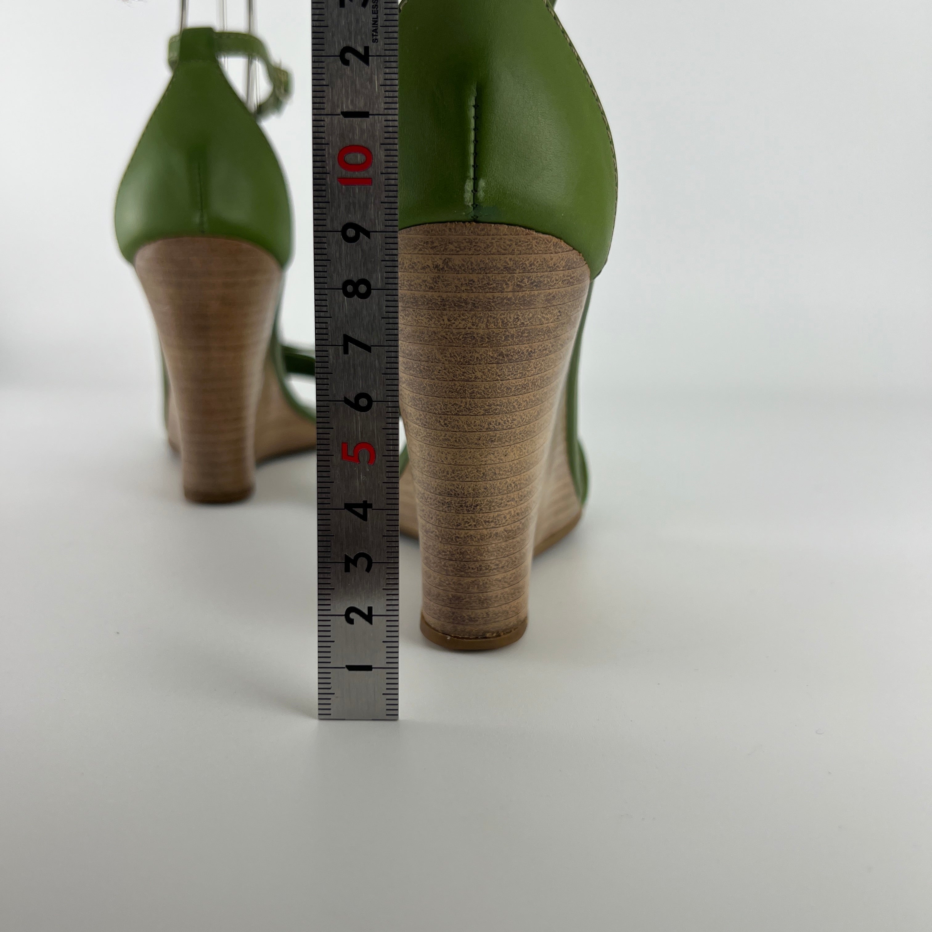 Tod's | Zeppa Green Leather Ribbon Bow Ankle Wrap Wedge Heels (37)