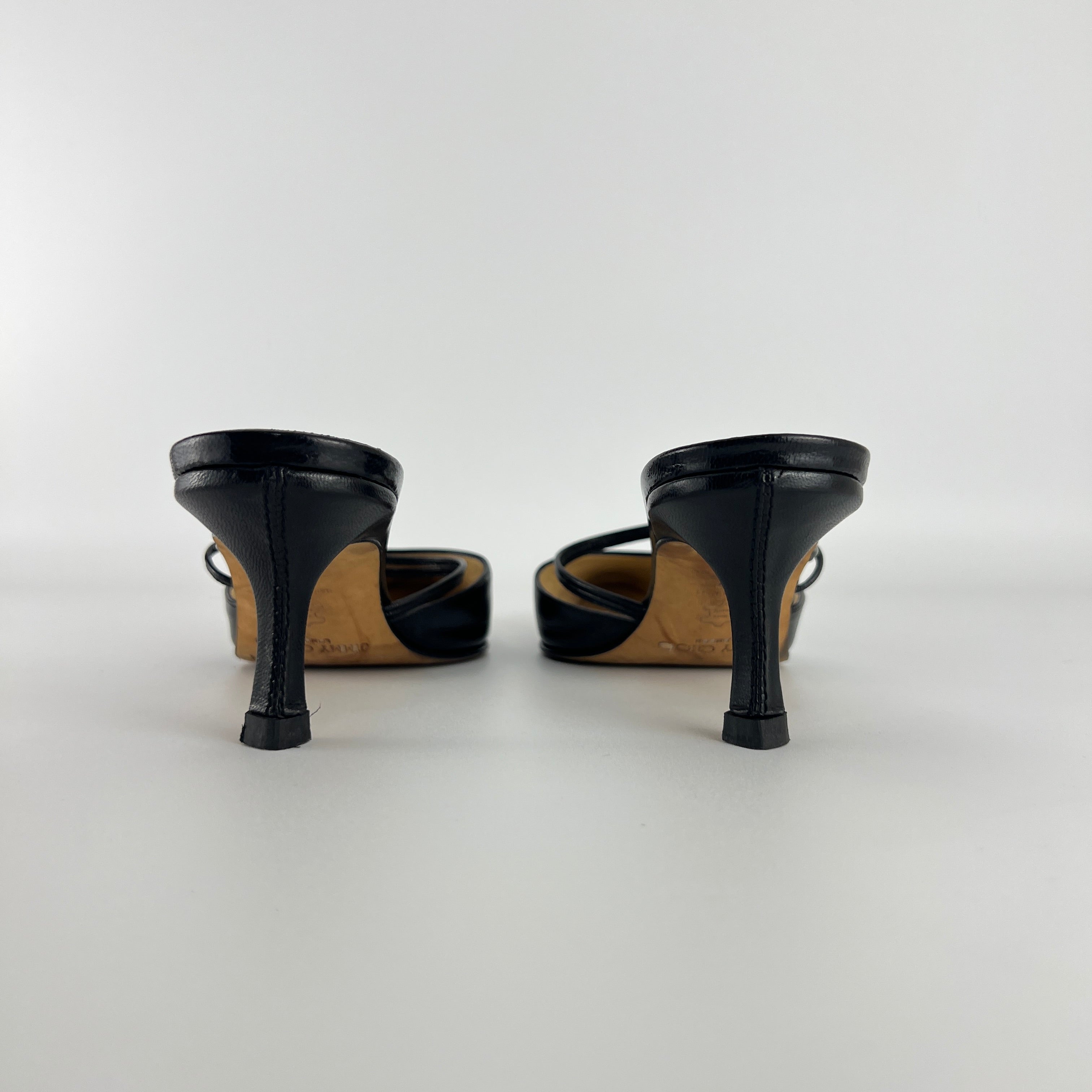 Jimmy Choo | Black Pointed Toe Knotted Strap Mid Heel Mules (37)