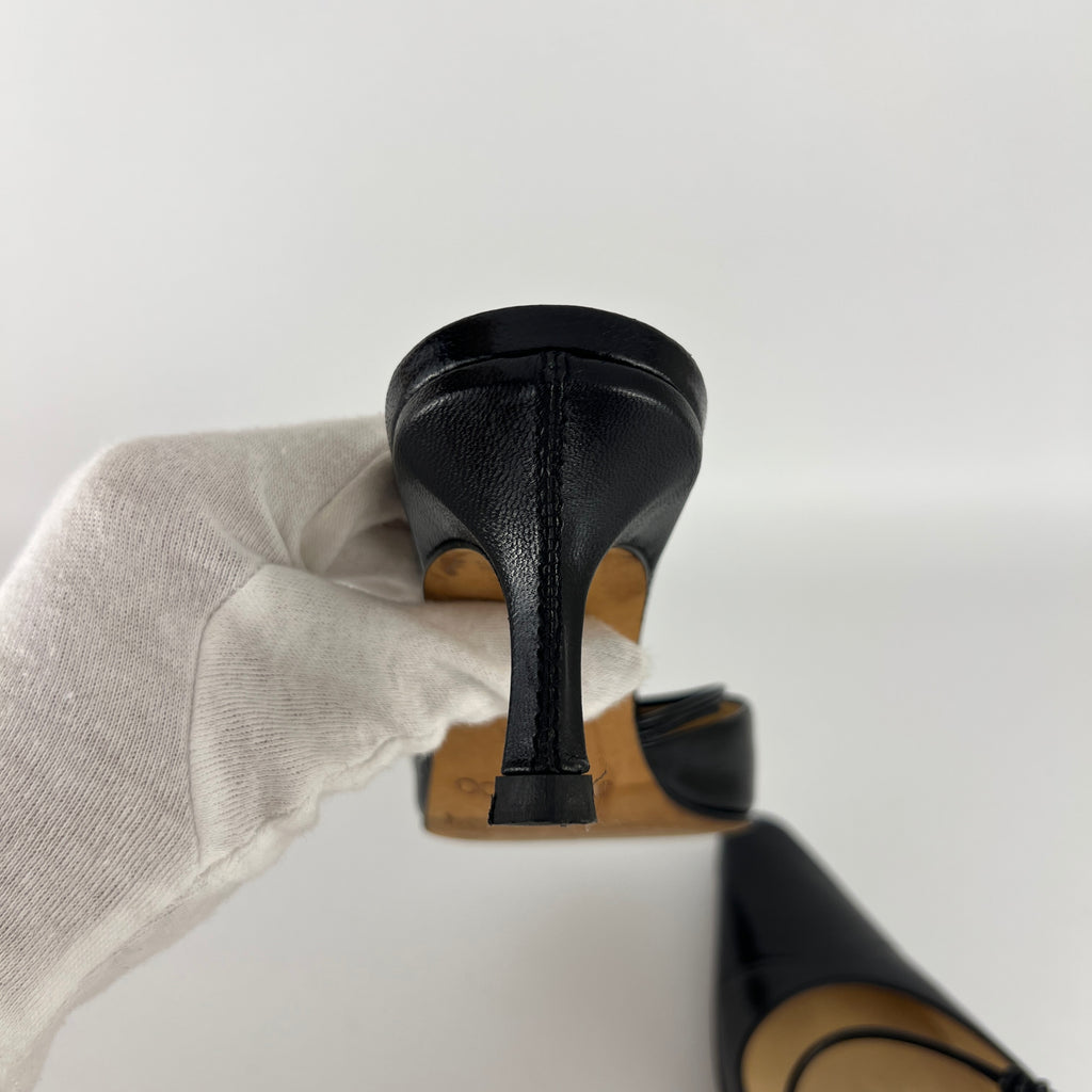Jimmy Choo | Black Pointed Toe Knotted Strap Mid Heel Mules (37)