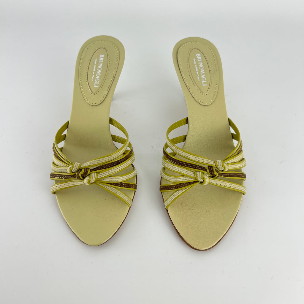 Bruno Magli | Lisandra Green Knot Strappy Leather Slide Mules (35.5)