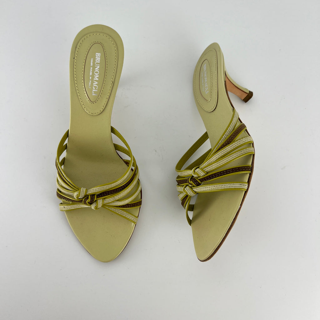 Bruno Magli | Lisandra Green Knot Strappy Leather Slide Mules (35.5)