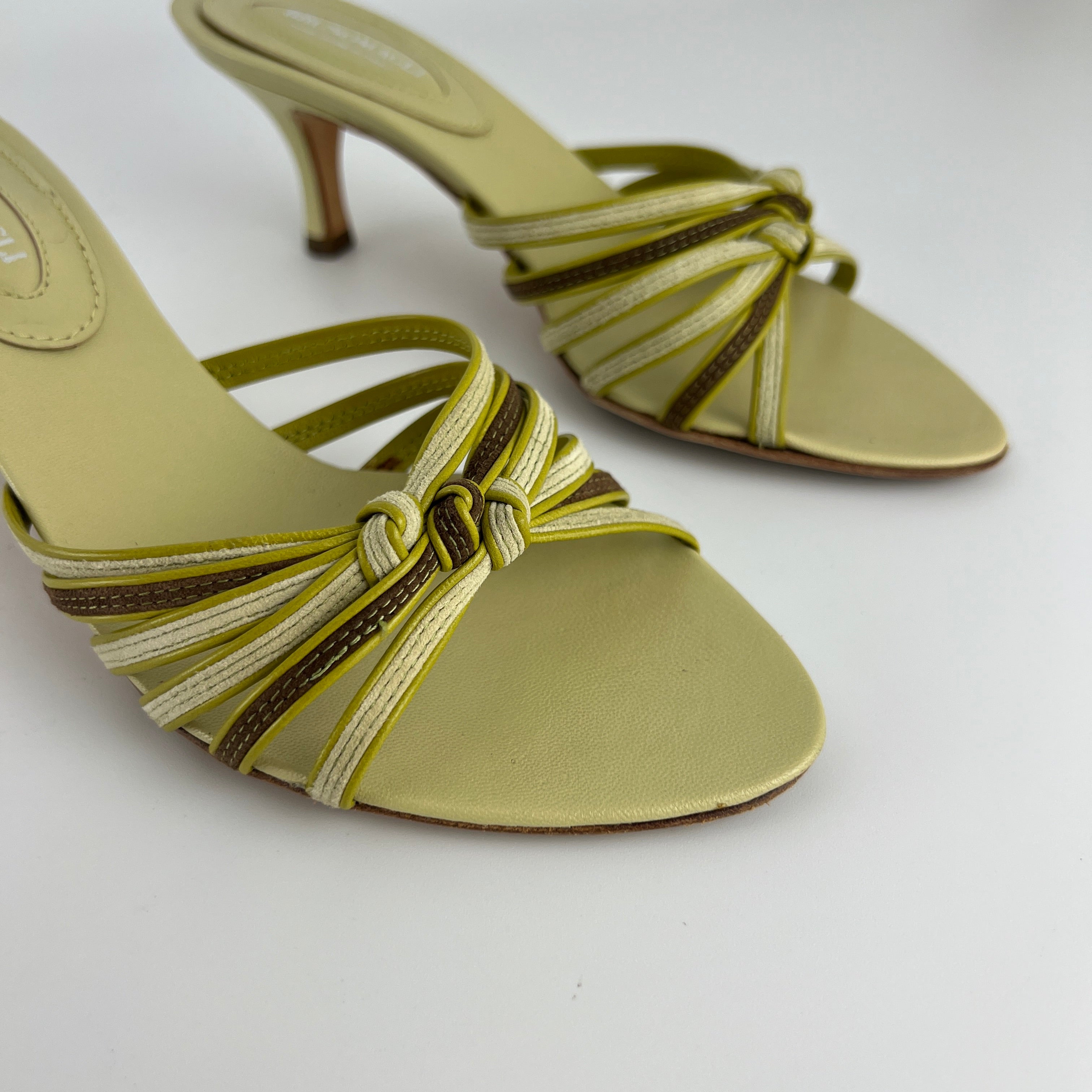 Bruno Magli | Lisandra Green Knot Strappy Leather Slide Mules (35.5)