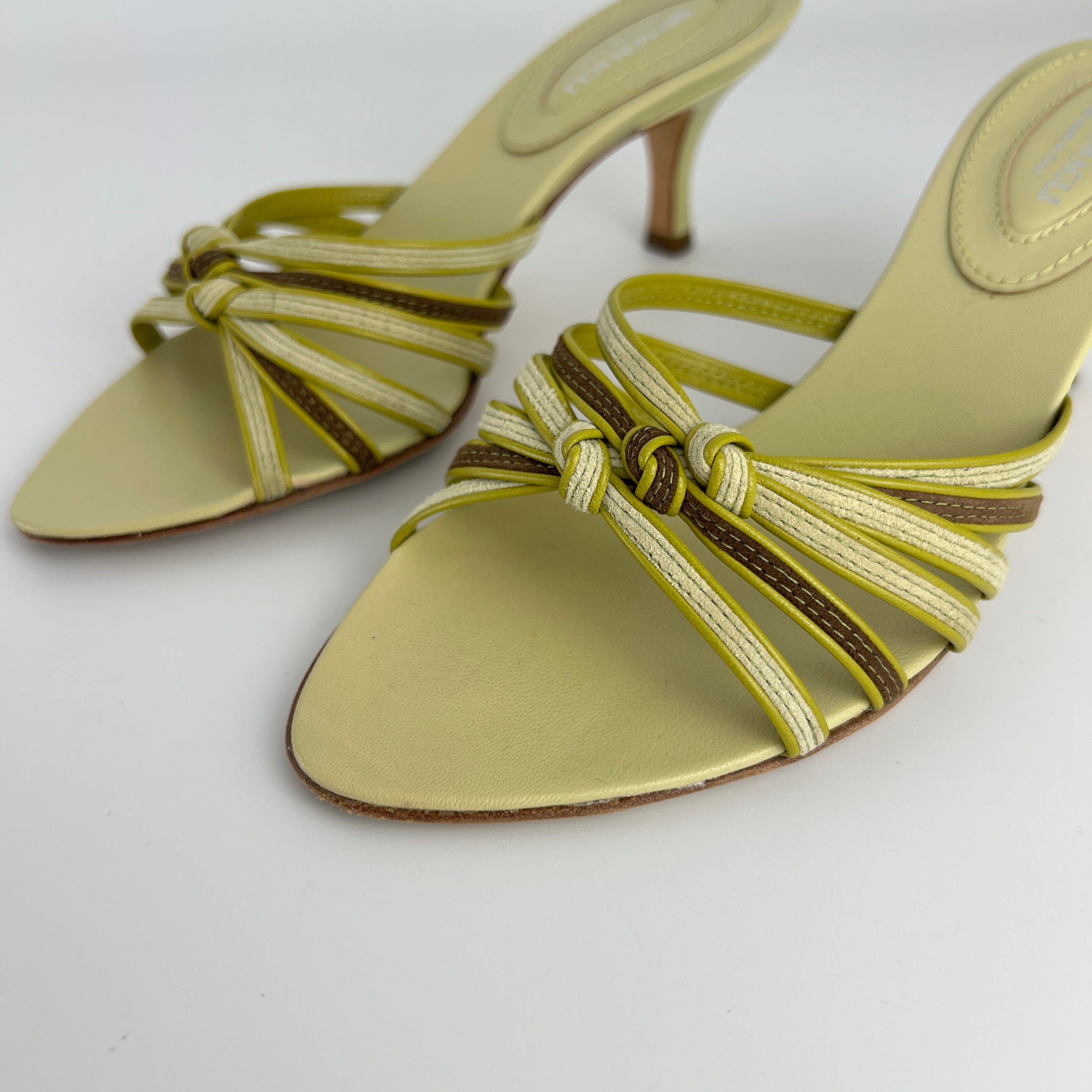Bruno Magli | Lisandra Green Knot Strappy Leather Slide Mules (35.5)