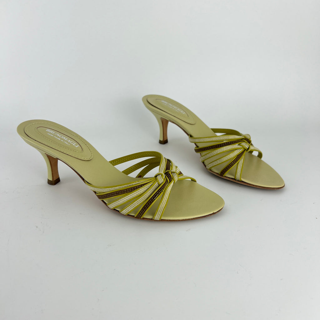 Bruno Magli | Lisandra Green Knot Strappy Leather Slide Mules (35.5)