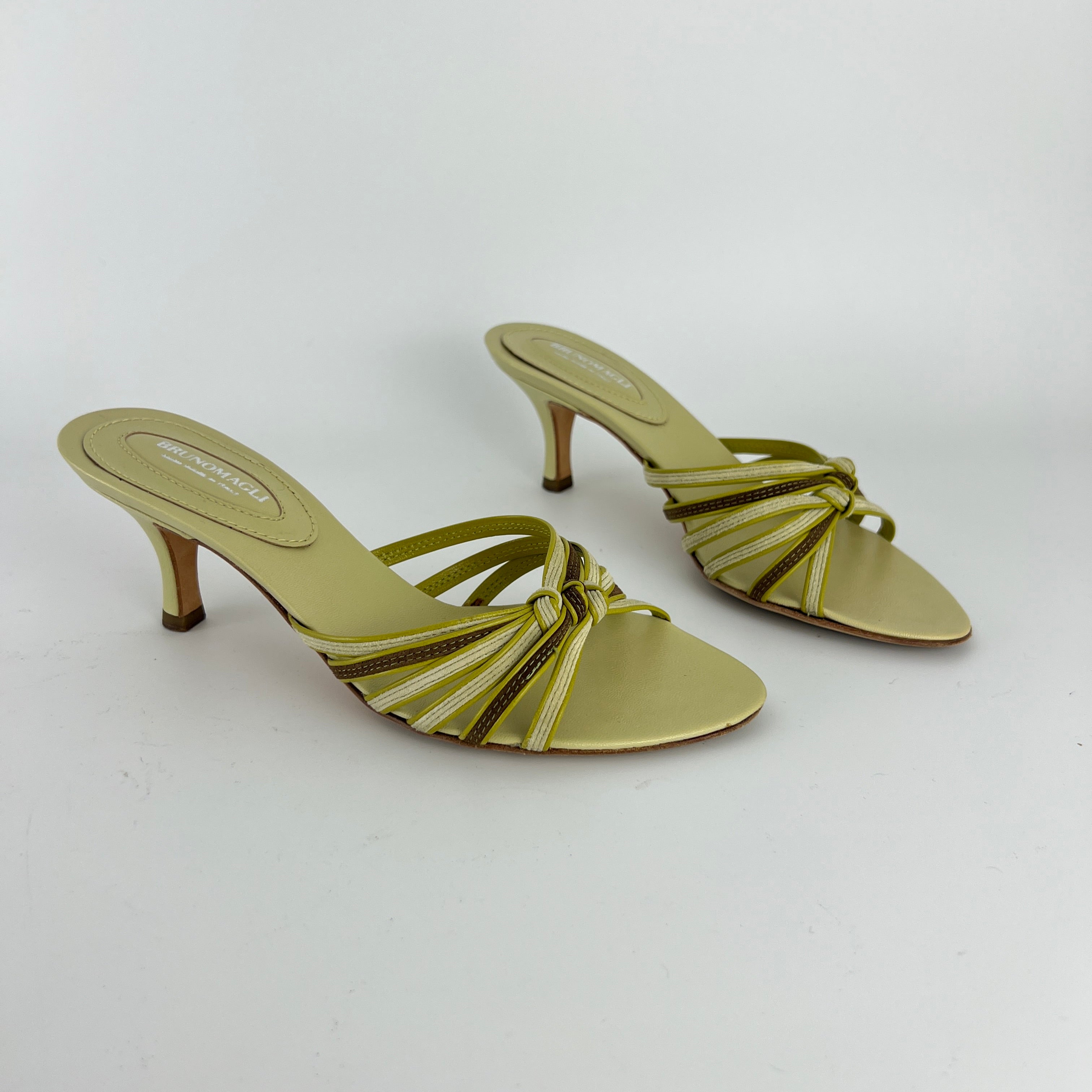 Bruno Magli | Lisandra Green Knot Strappy Leather Slide Mules (35.5)