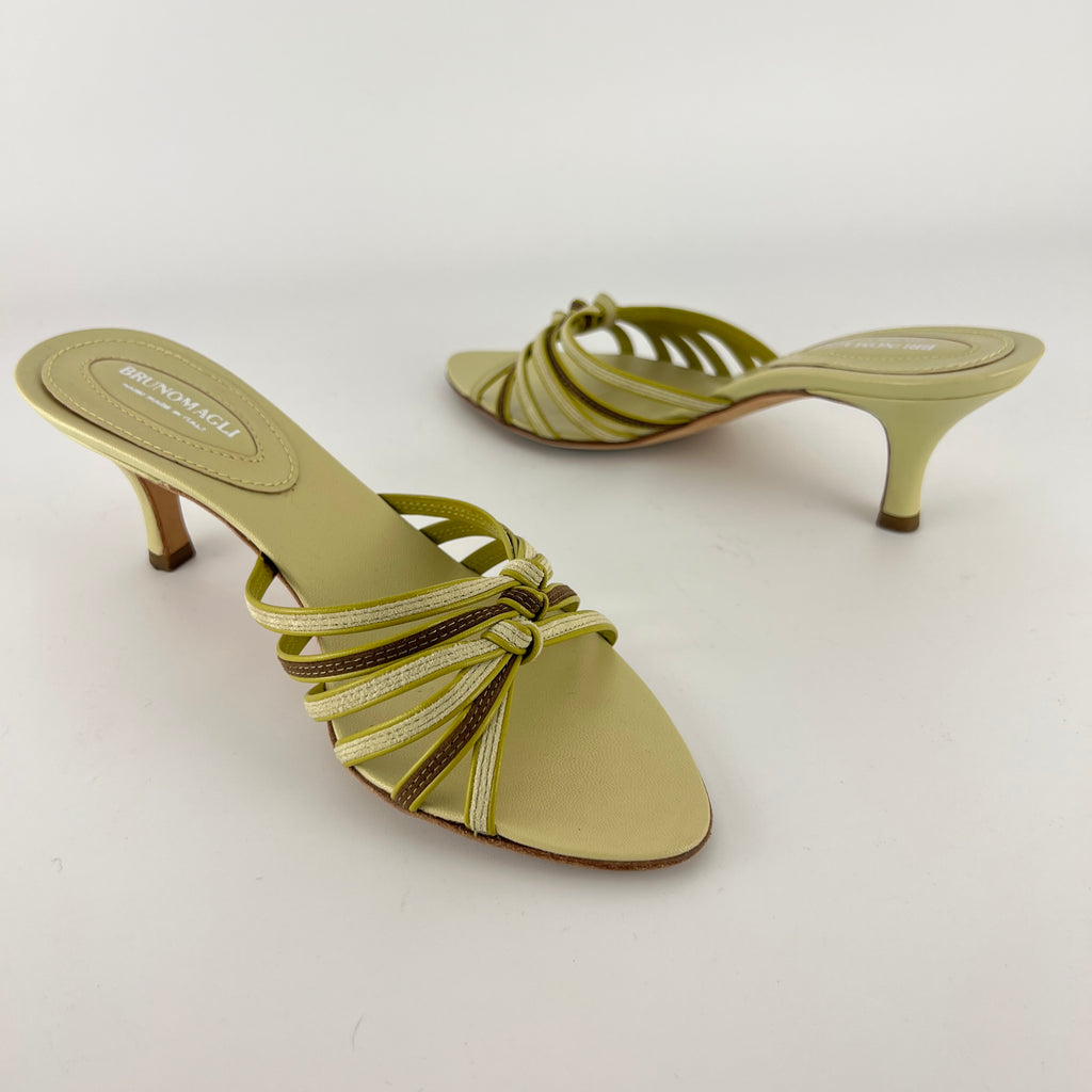 Bruno Magli | Lisandra Green Knot Strappy Leather Slide Mules (35.5)