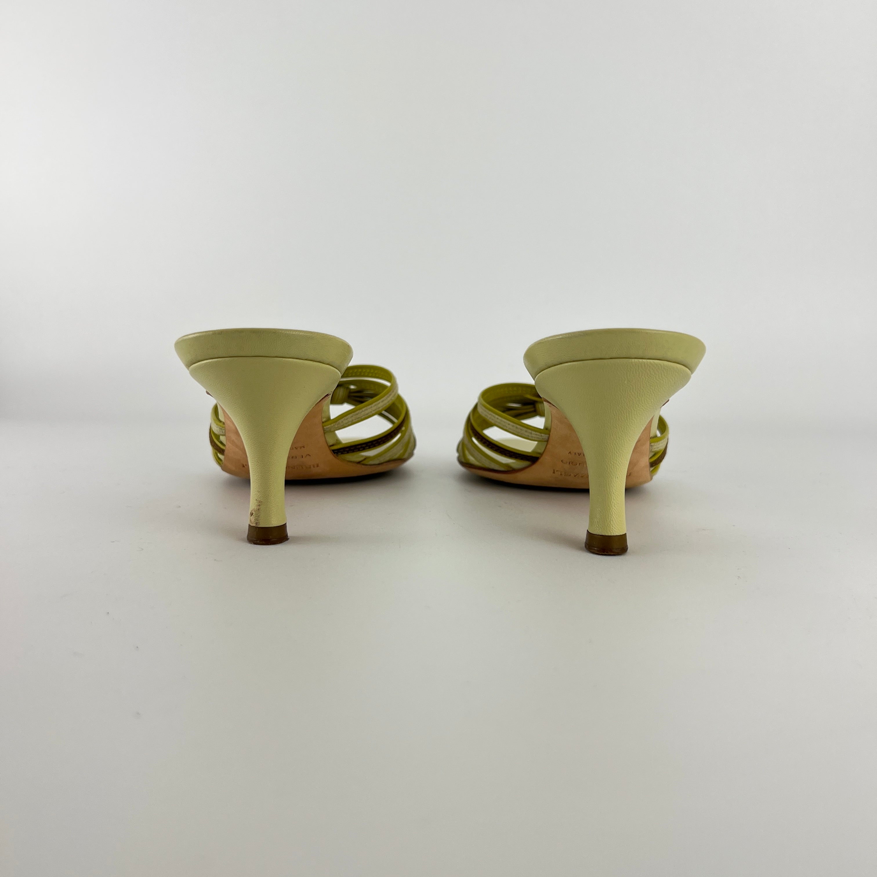 Bruno Magli | Lisandra Green Knot Strappy Leather Slide Mules (35.5)