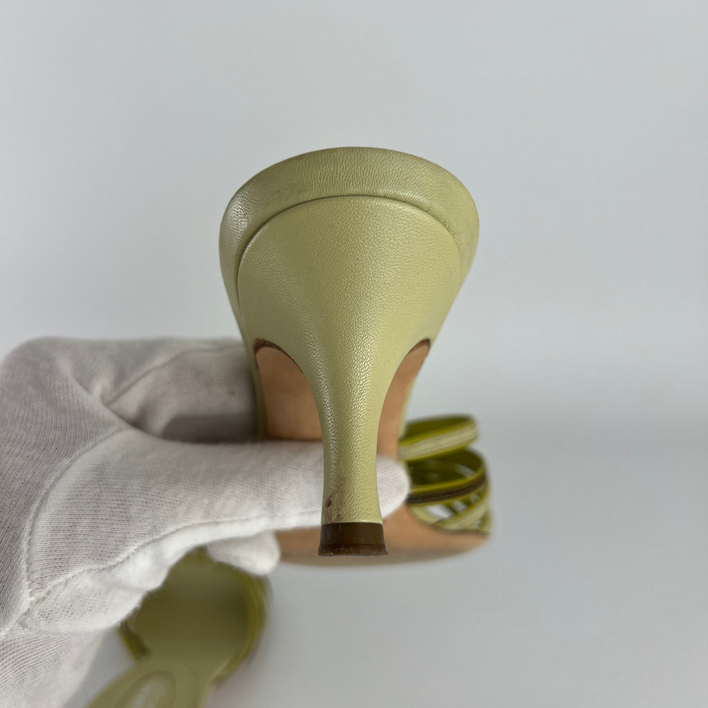 Bruno Magli | Lisandra Green Knot Strappy Leather Slide Mules (35.5)