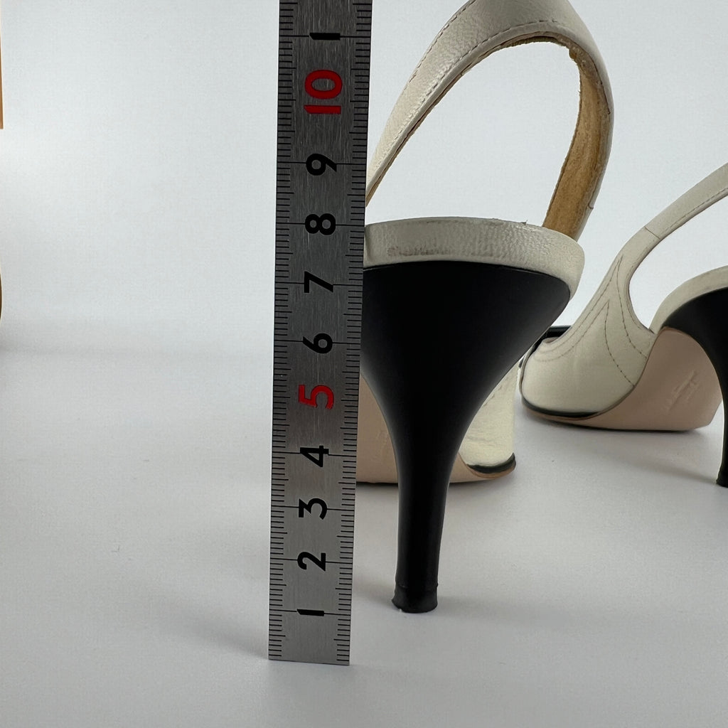 Ferragamo | White Brogue Tassel Slingback Peep Toe Silver Hardware Heels (37)
