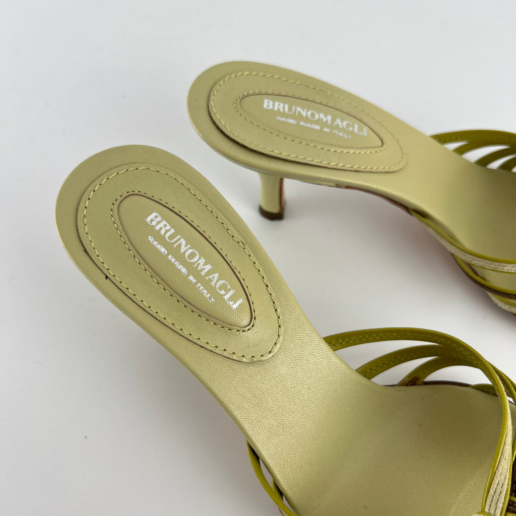 Bruno Magli | Lisandra Green Knot Strappy Leather Slide Mules (35.5)