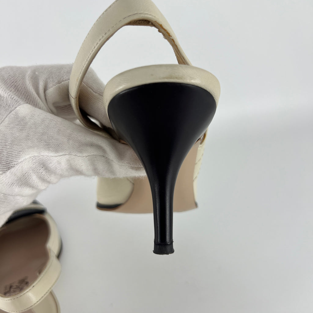 Ferragamo | White Brogue Tassel Slingback Peep Toe Silver Hardware Heels (37)