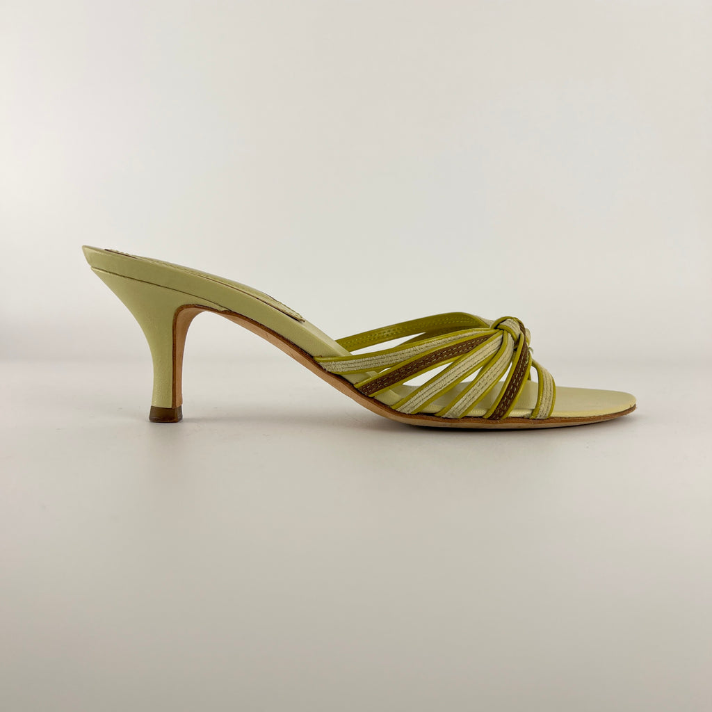 Bruno Magli | Lisandra Green Knot Strappy Leather Slide Mules (35.5)