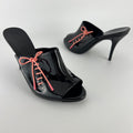 Gucci | Black Patent Leather Pink Lace Up Slide Mules (36.5)