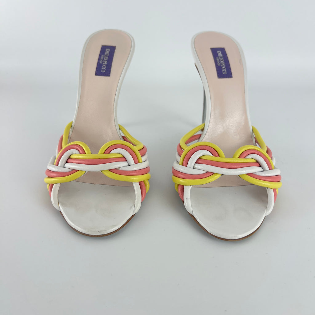 Pucci | Vintage Pink Yellow Twisted Straps Open Toe Mules (38)