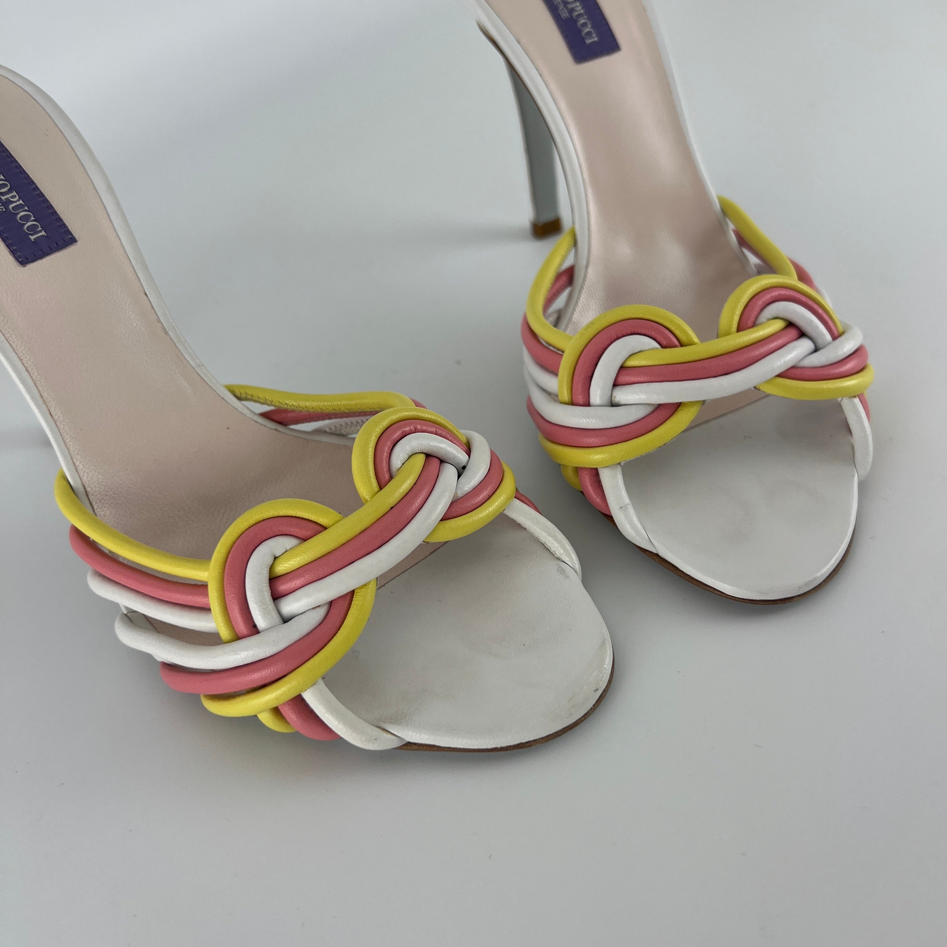 Pucci | Vintage Pink Yellow Twisted Straps Open Toe Mules (38)