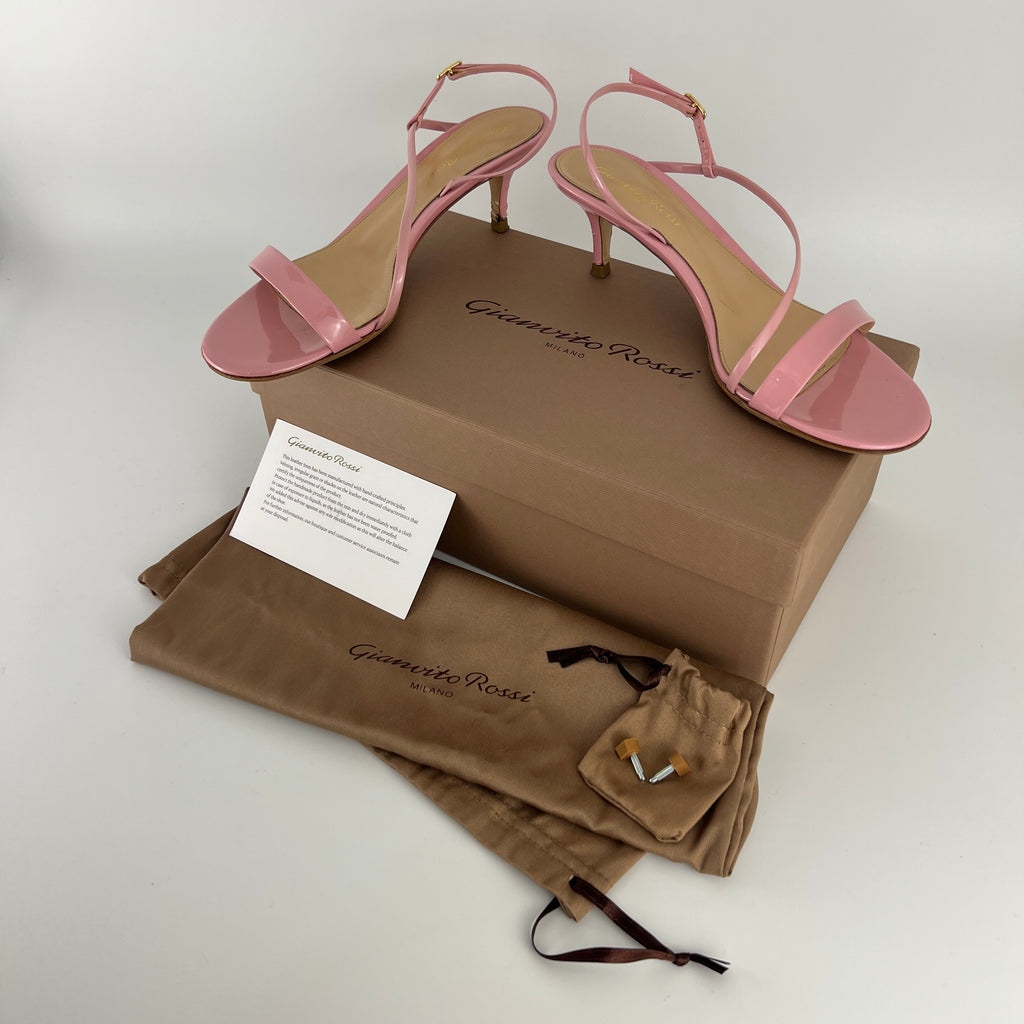 Gianvito Rossi | Manhattan 55 Pink Patent Leather Strappy Sandal Heels (37.5)