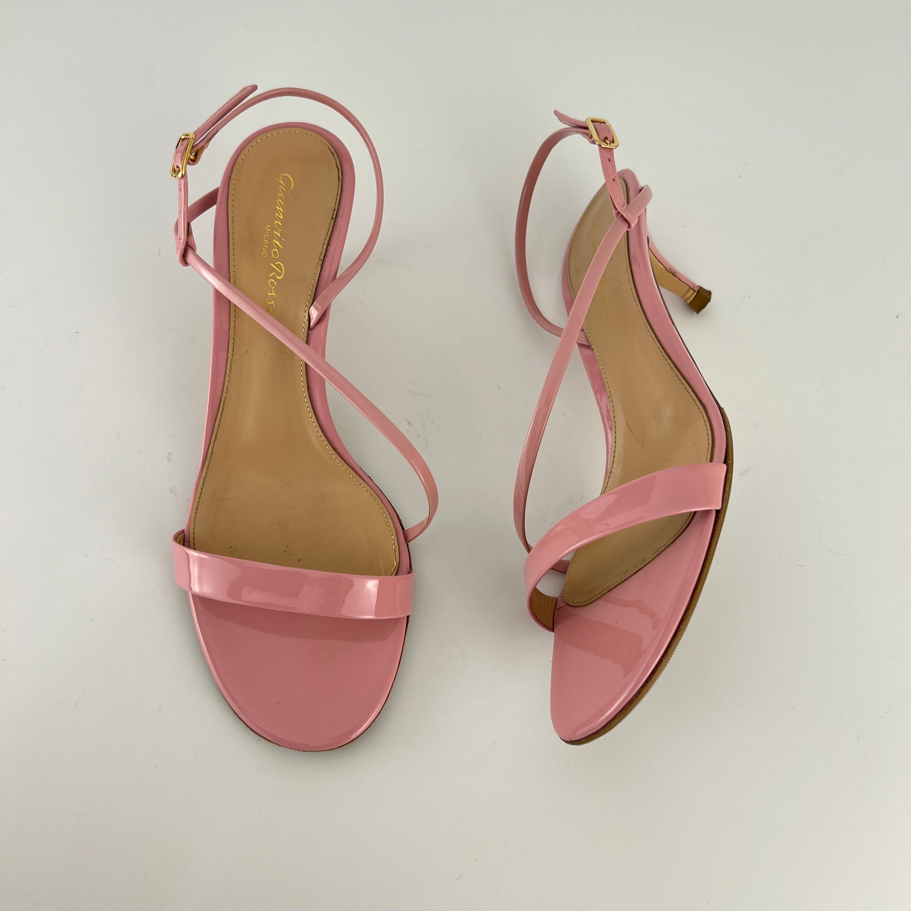 Gianvito Rossi | Manhattan 55 Pink Patent Leather Strappy Sandal Heels (37.5)