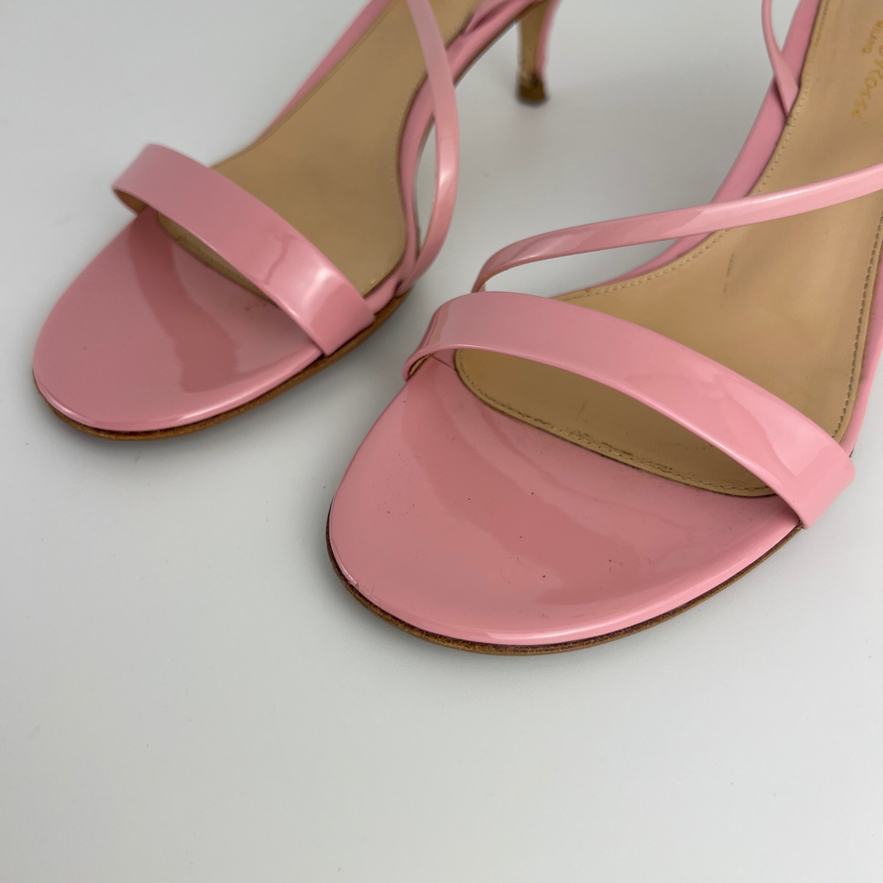Gianvito Rossi | Manhattan 55 Pink Patent Leather Strappy Sandal Heels (37.5)