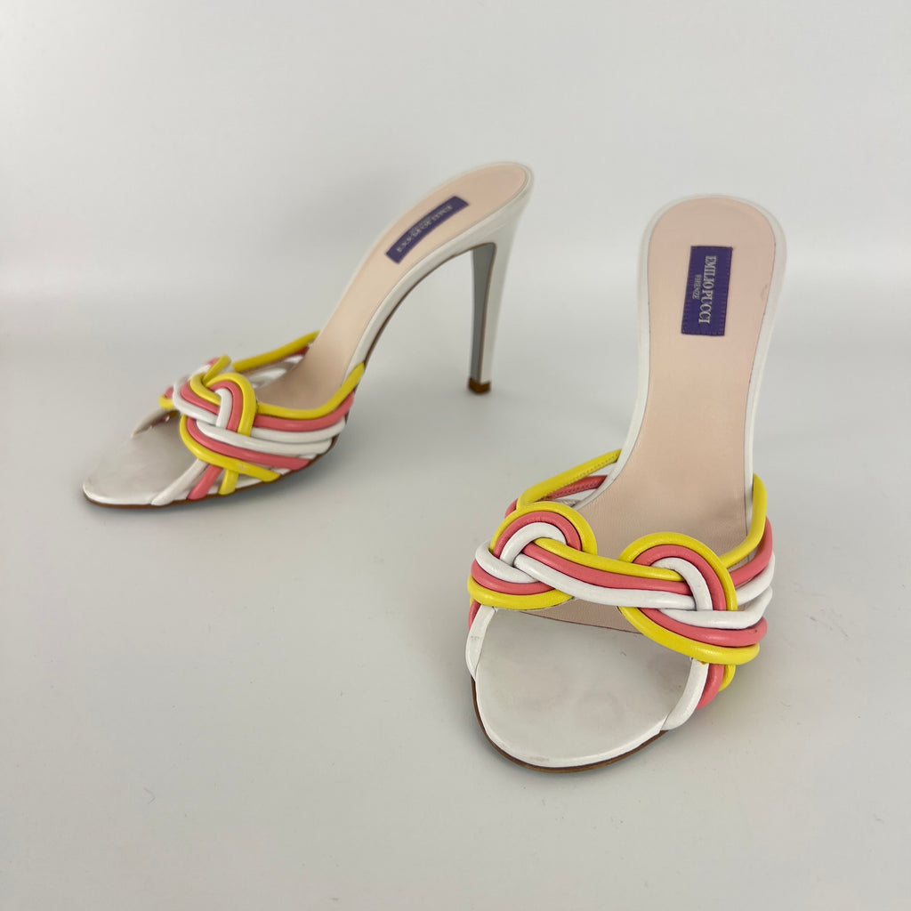 Pucci | Vintage Pink Yellow Twisted Straps Open Toe Mules (38)