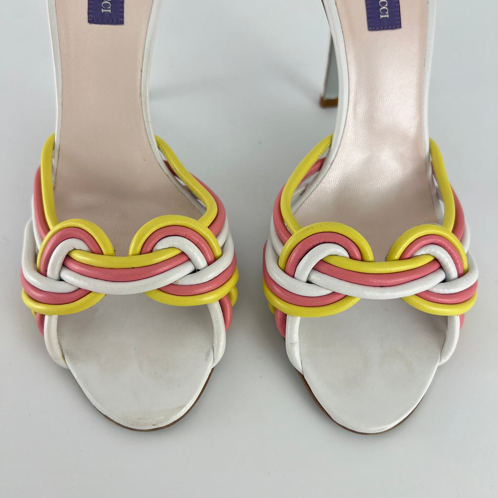 Pucci | Vintage Pink Yellow Twisted Straps Open Toe Mules (38)