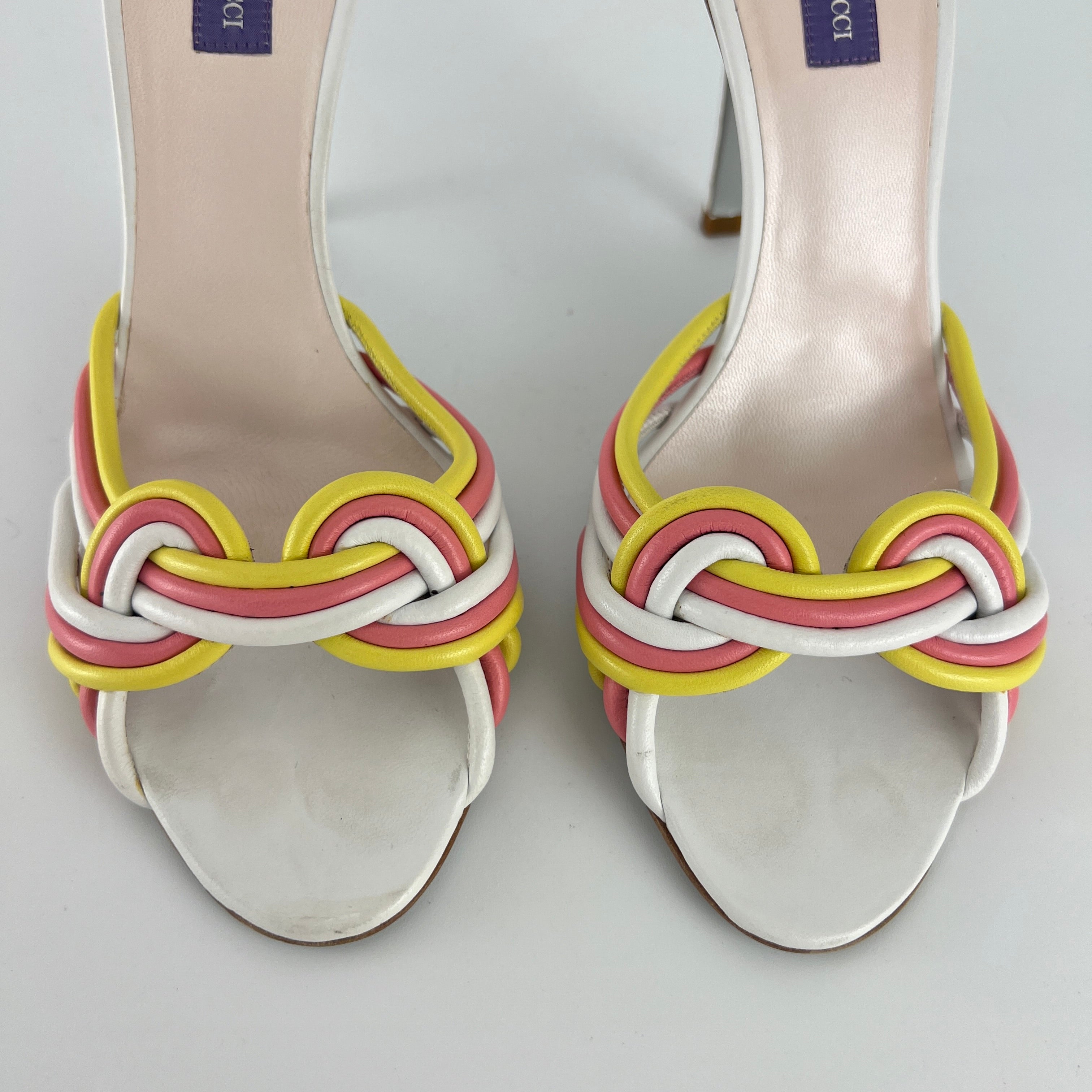 Pucci | Vintage Pink Yellow Twisted Straps Open Toe Mules (38)