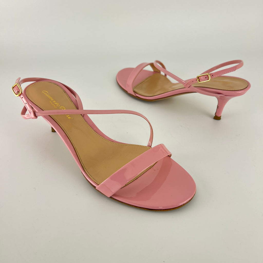 Gianvito Rossi | Manhattan 55 Pink Patent Leather Strappy Sandal Heels (37.5)