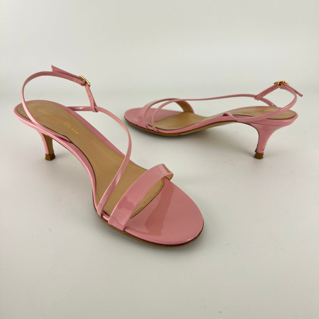 Gianvito Rossi | Manhattan 55 Pink Patent Leather Strappy Sandal Heels (37.5)
