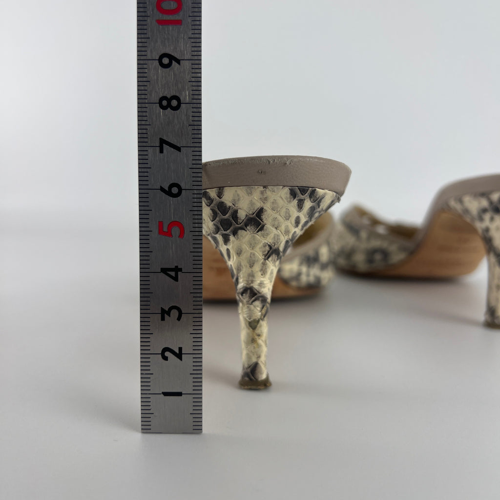 Jimmy Choo | Snake Leather Beige Peep Toe Mid Heel Mules (38)