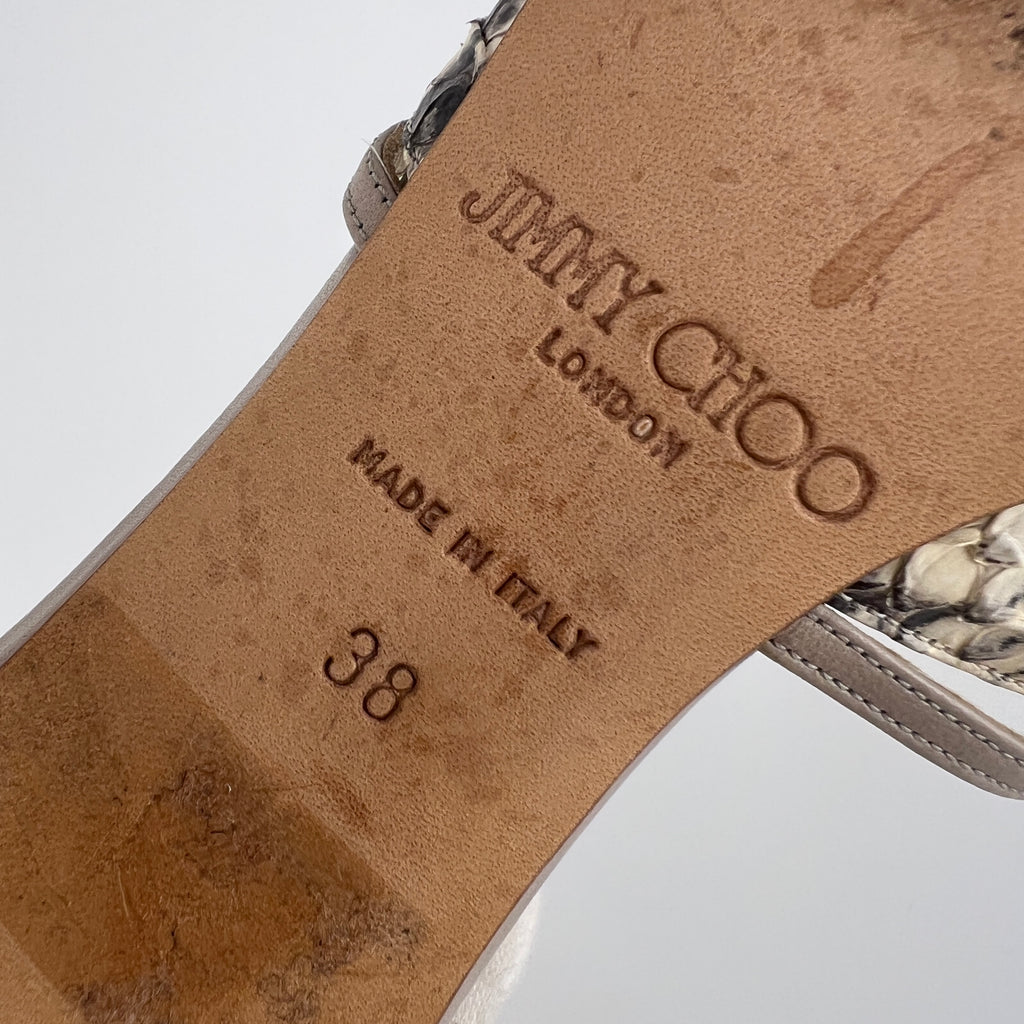 Jimmy Choo | Snake Leather Beige Peep Toe Mid Heel Mules (38)