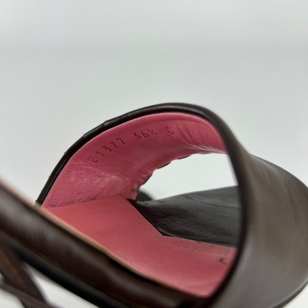 Bottega Veneta | Intrecciato Pink Brown Leather Lace Up Sandal Heels (36.5)