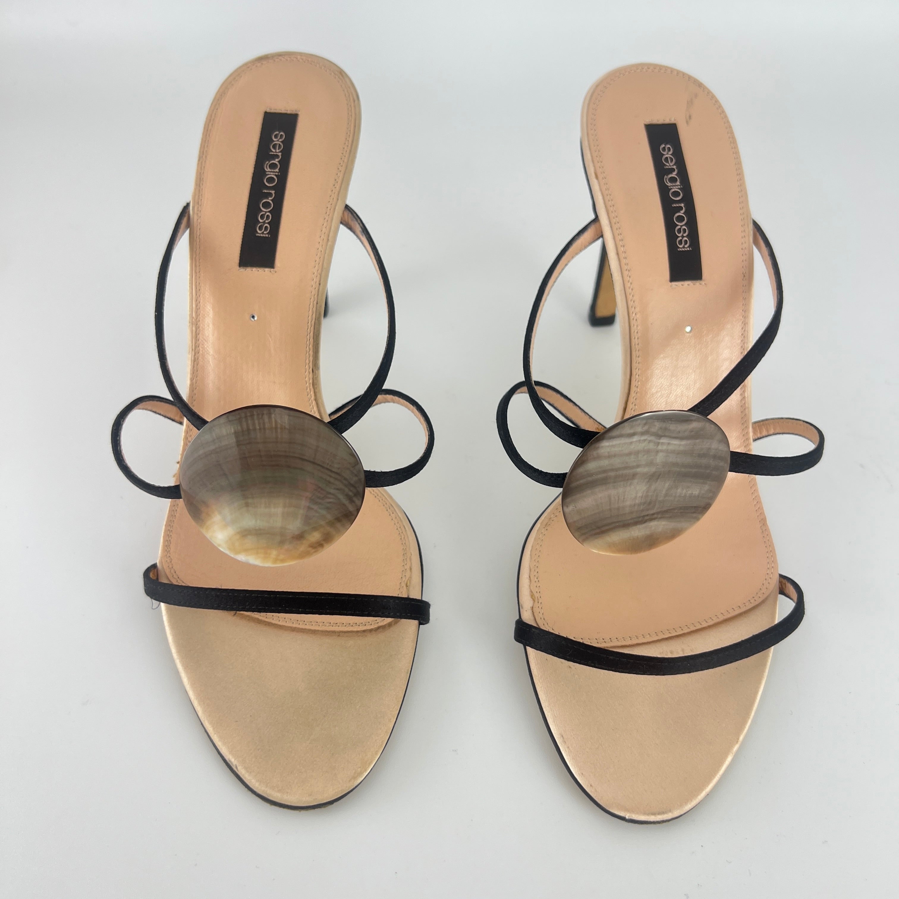 Sergio Rossi | Shell Disc Appliqué Black Strappy Heels (38)
