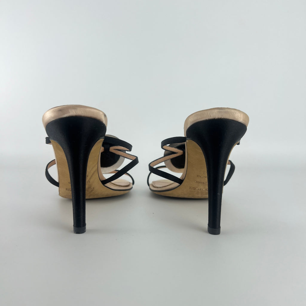 Sergio Rossi | Shell Disc Appliqué Black Strappy Heels (38)
