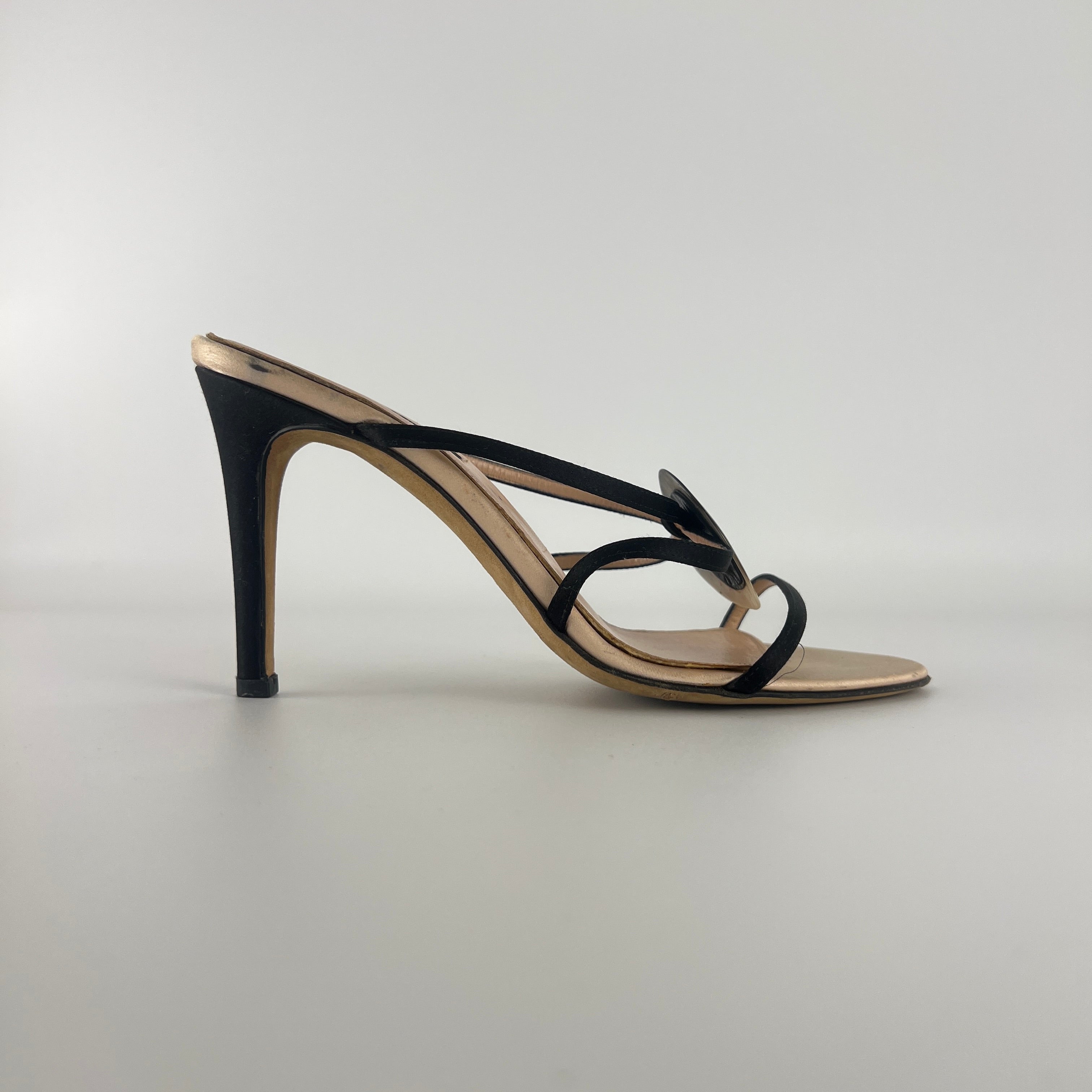 Sergio Rossi | Shell Disc Appliqué Black Strappy Heels (38)