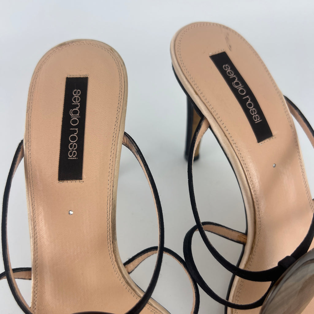 Sergio Rossi | Shell Disc Appliqué Black Strappy Heels (38)