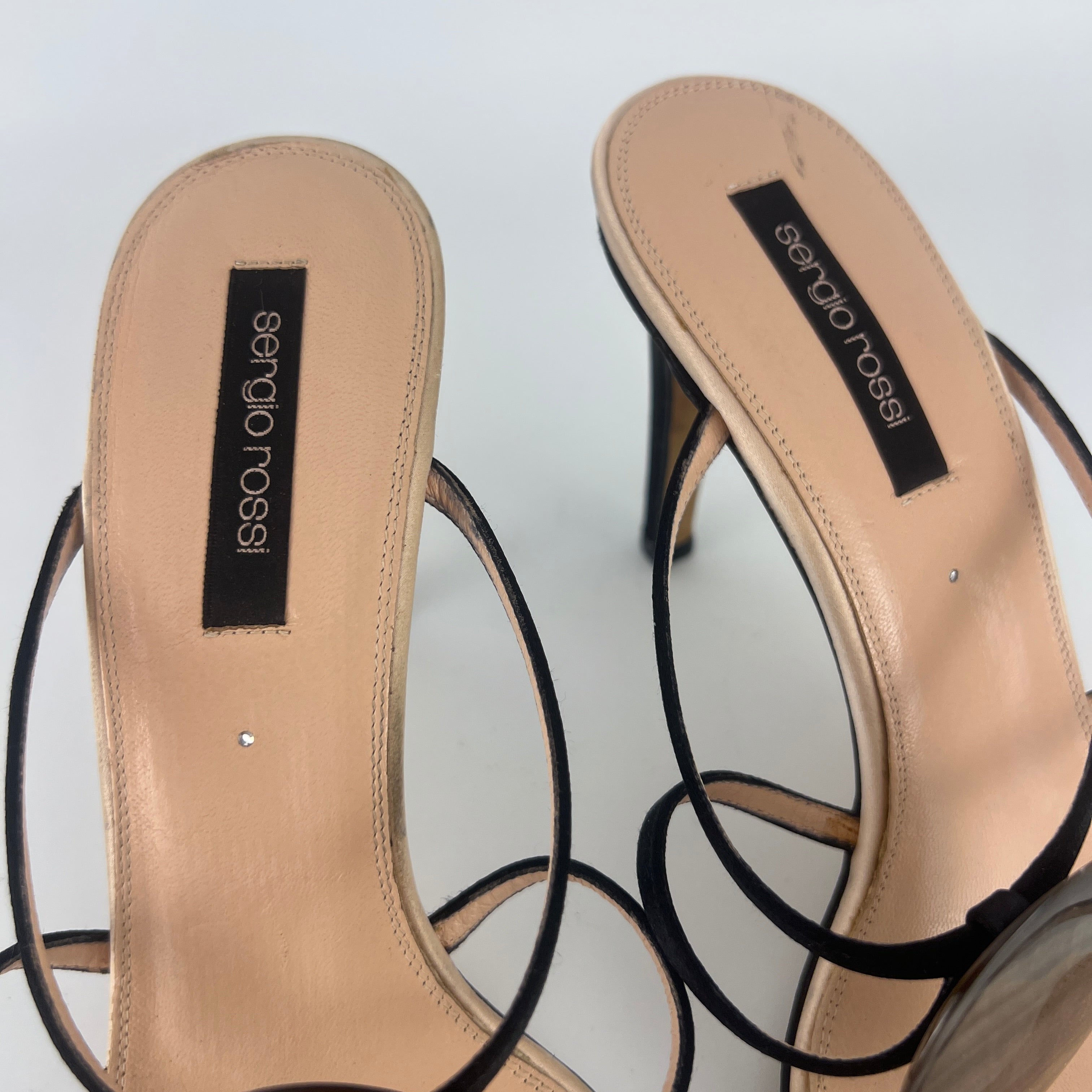 Sergio Rossi | Shell Disc Appliqué Black Strappy Heels (38)